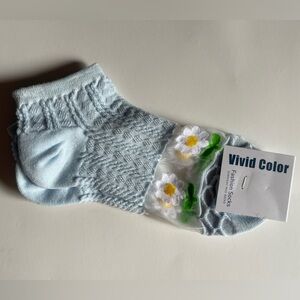 Baby blue Ankle Socks with Textured Knit and Floral Design